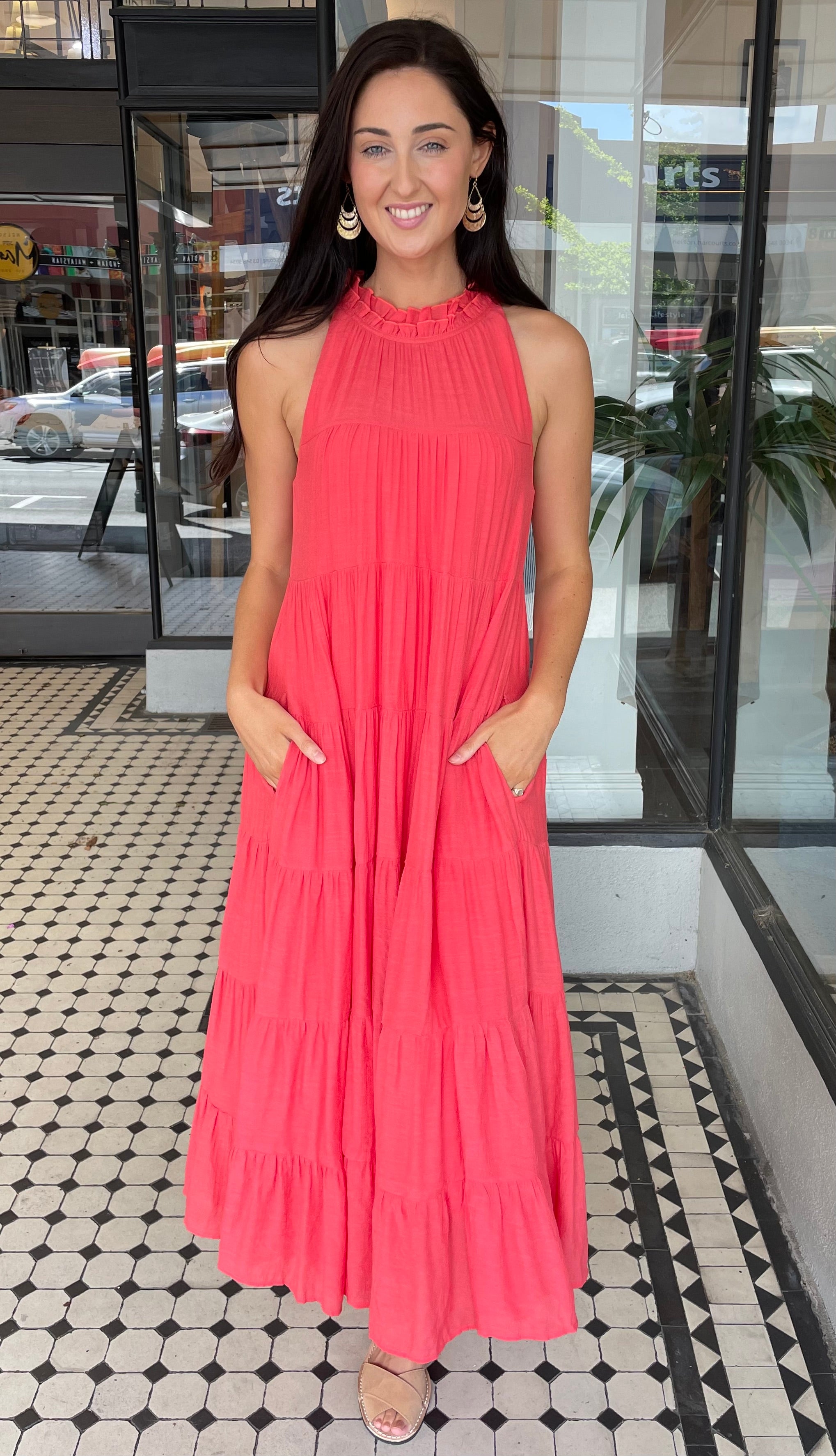 Coral v neck dress shop