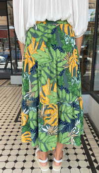 Tropics Leaf Print Midi Skirt