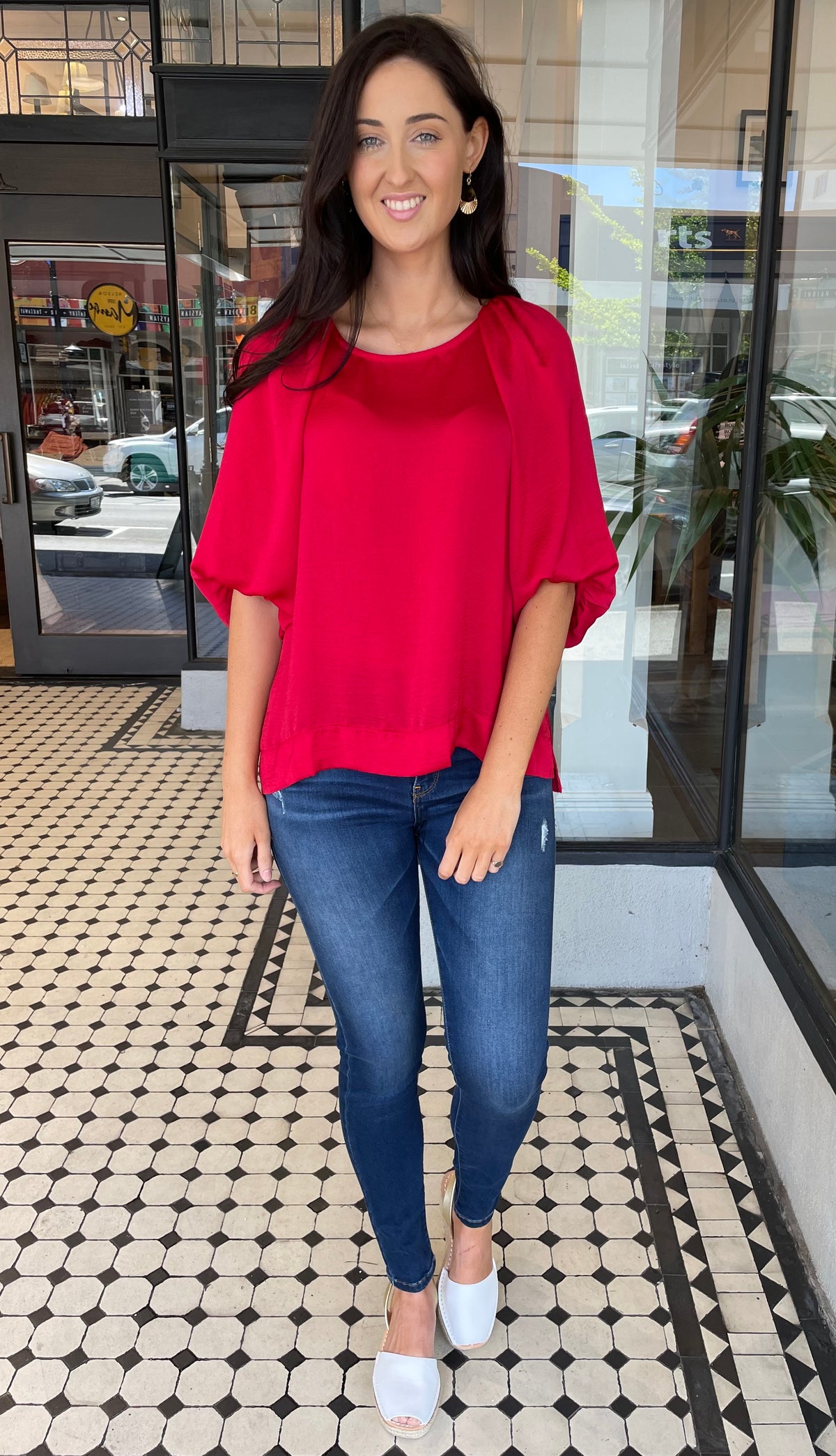 Amalia Balloon Sleeve Top Red