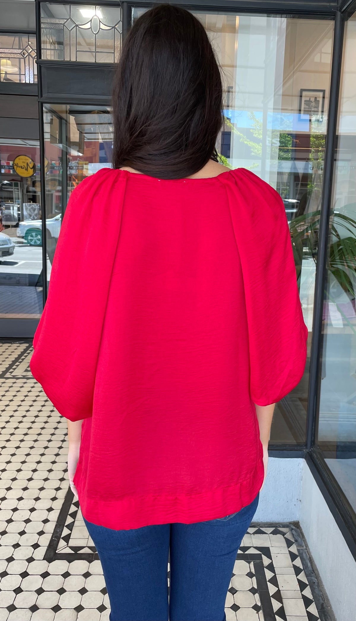 Amalia Balloon Sleeve Top Red