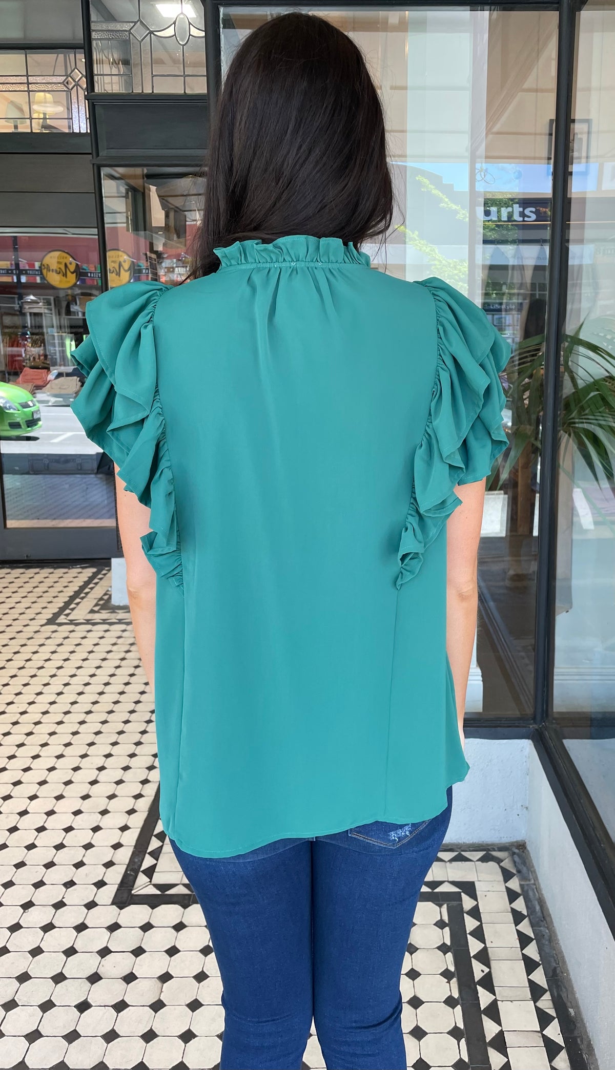 Ruffle and Pleats Top Pine