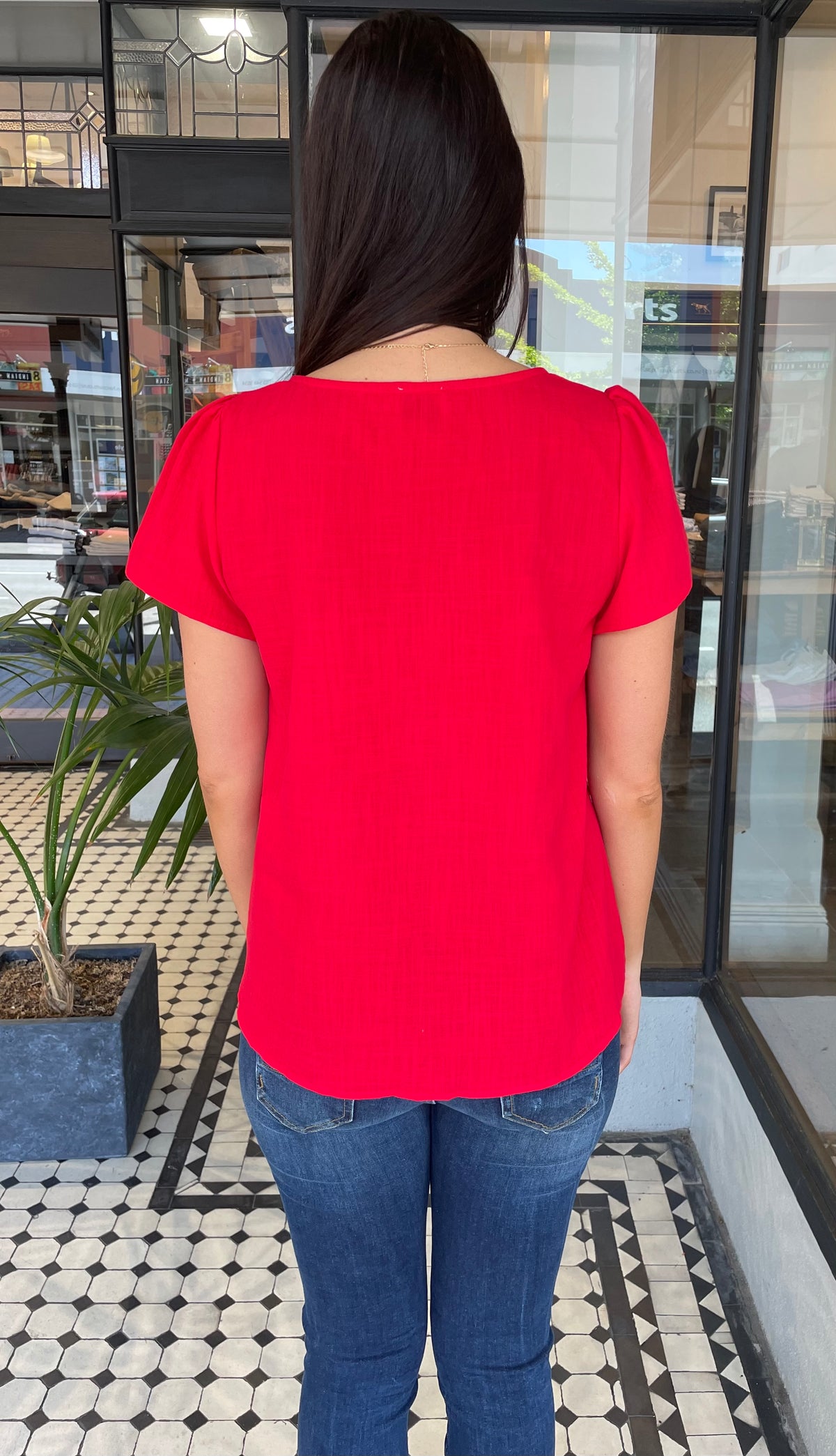 Lori Smocked Square Neck Top Poppy Red