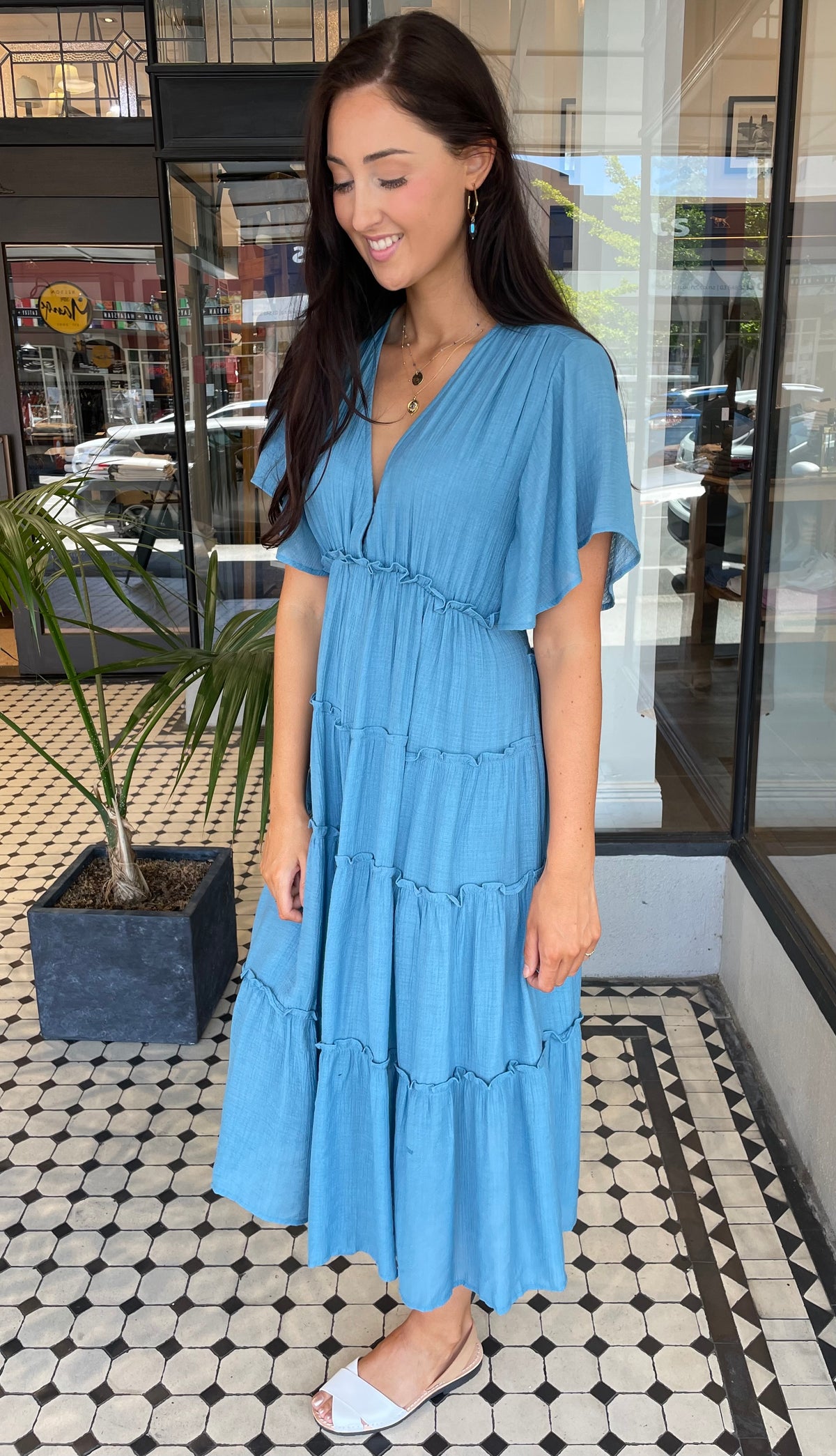 Val Textured Tiered Midi Dress Blue Aqua