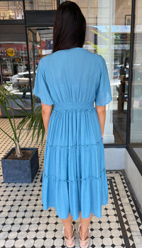 Val Textured Tiered Midi Dress Blue Aqua