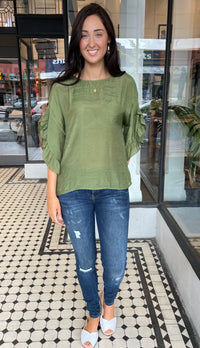 Alexa Ruffle Sleeve Top Olive