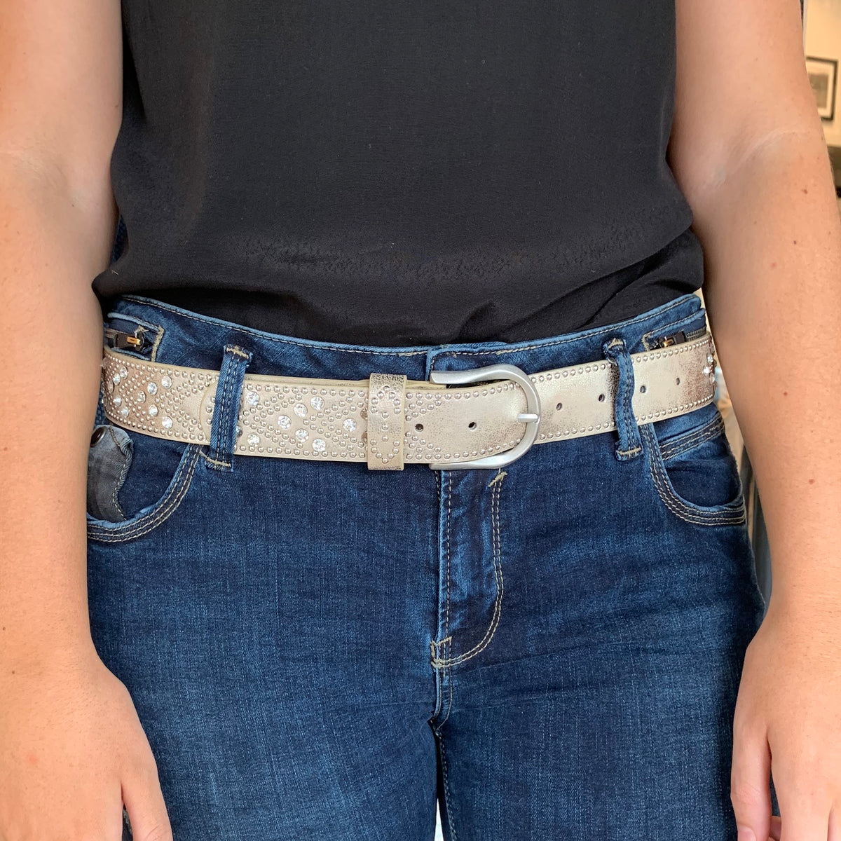 Rhinestone Studded Belt Champagne