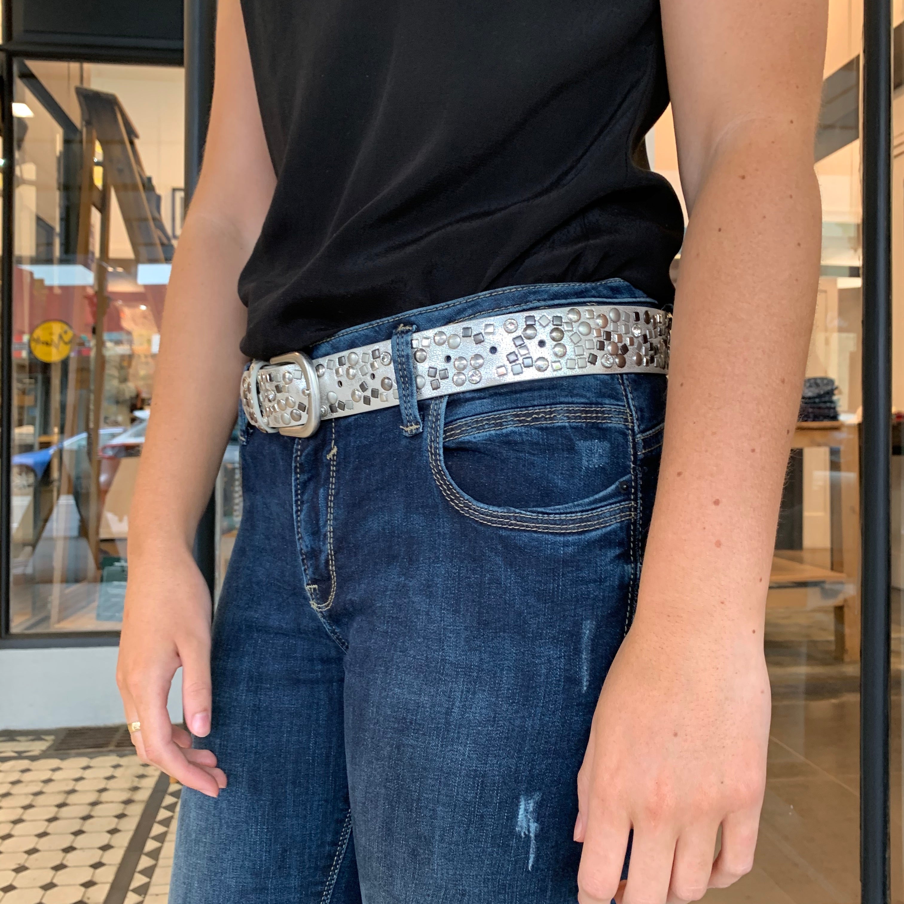 Silver top studded belt