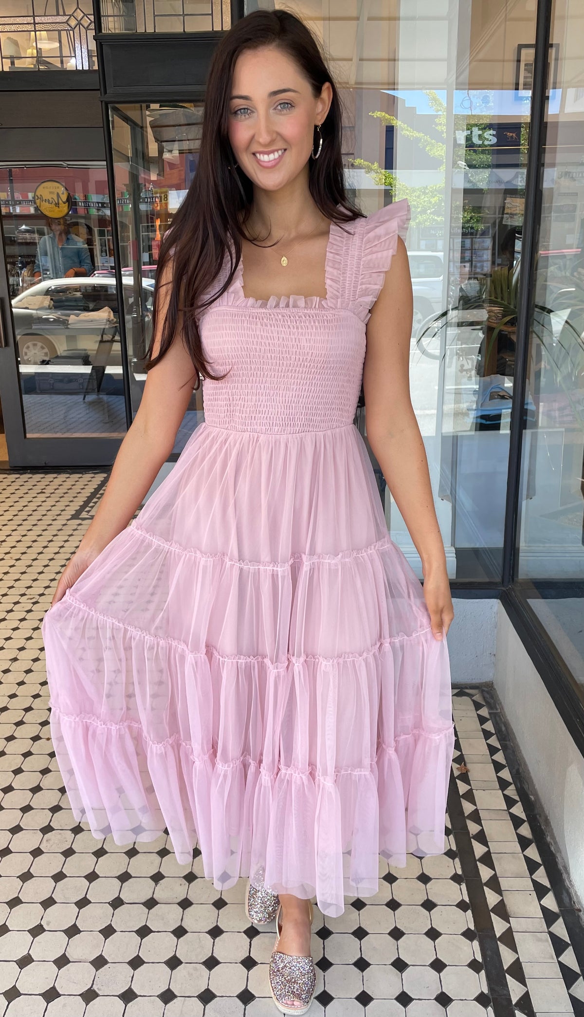 Precious Smocked Bodice Dress Lt Pink