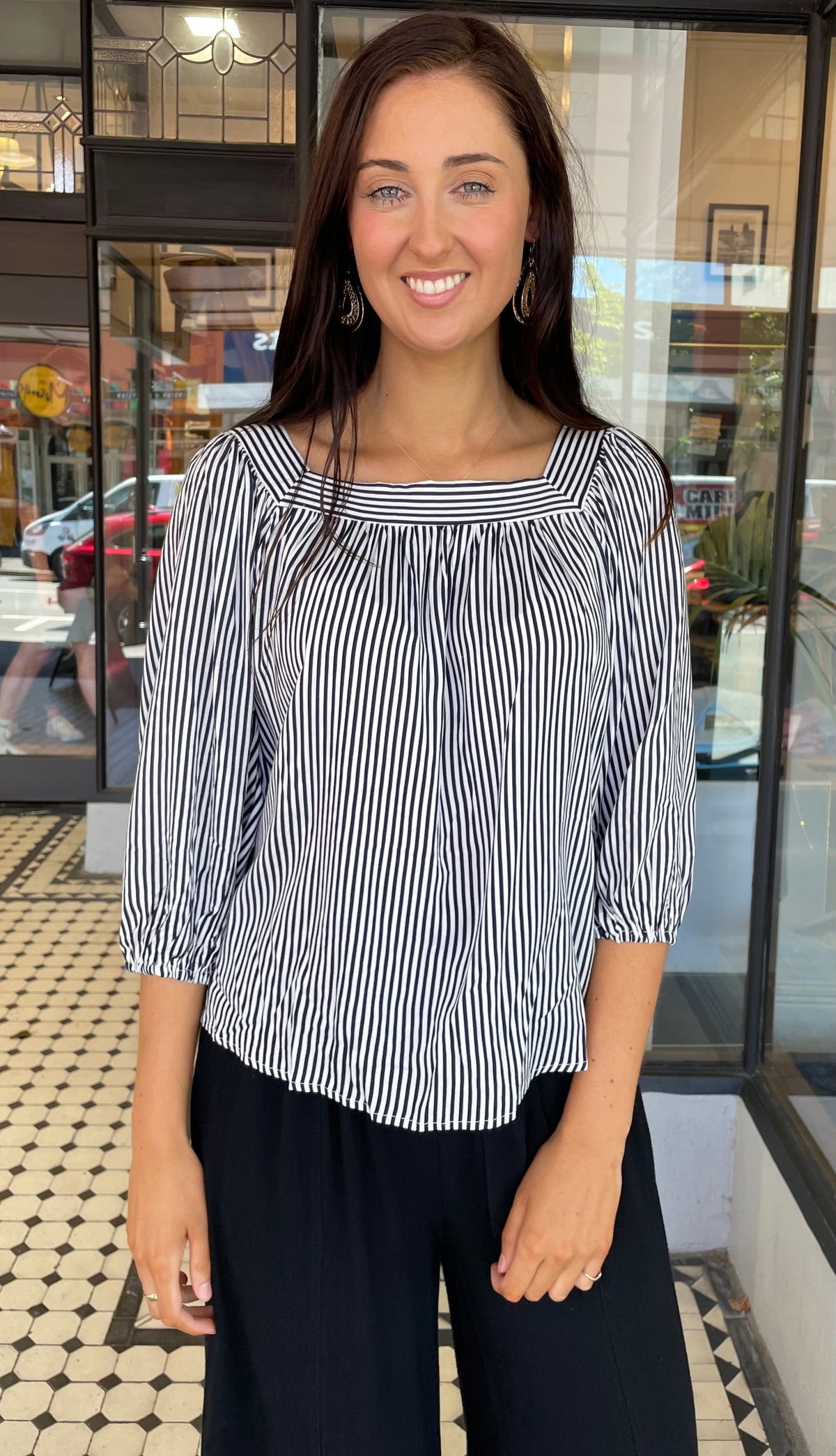 Cherie Amour Blouse Top Navy/Off White Stripe