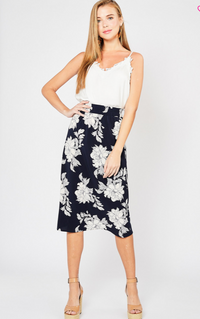 Margaret Floral Midi Skirt Navy