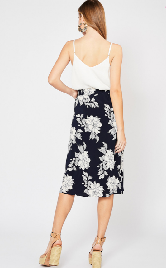 Margaret Floral Midi Skirt Navy