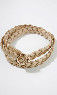 Belt015 Faux Leather Braided Belt Gold