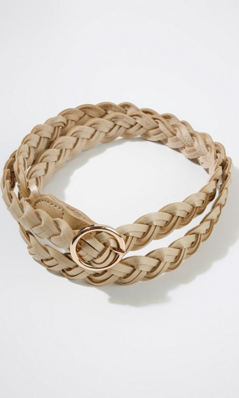 Belt015 Faux Leather Braided Belt Gold