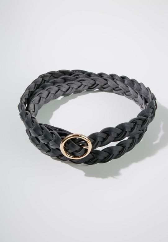 Belt015 Faux Leather Braided Belt Black