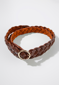 Belt015 Faux Leather Braided Belt Chocolate