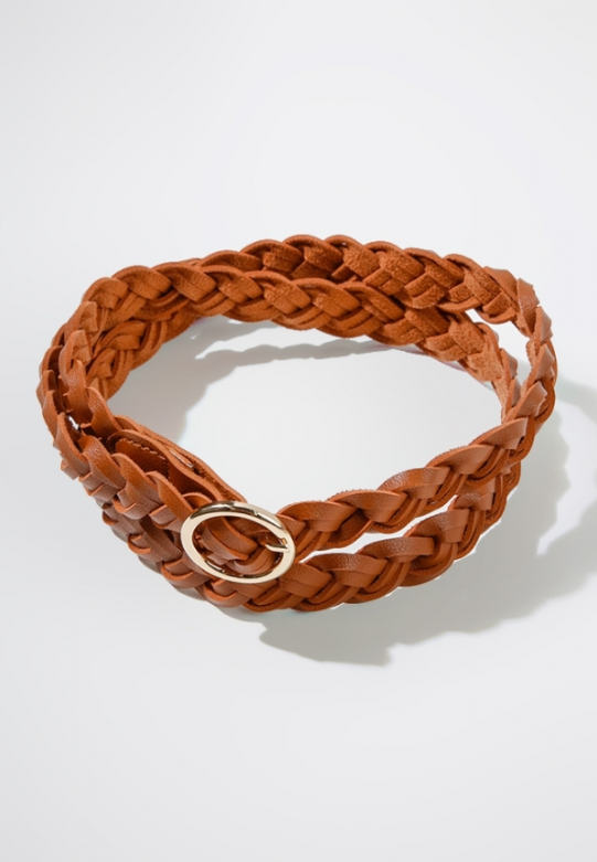 Belt015 Faux Leather Braided Belt Tan