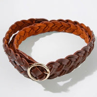 Belt015 Faux Leather Braided Belt Chocolate