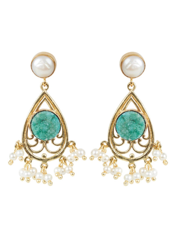 Lustre Stone Earring Turquoise/Pearl