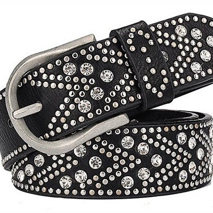 Rhinestone Studded Belt Black