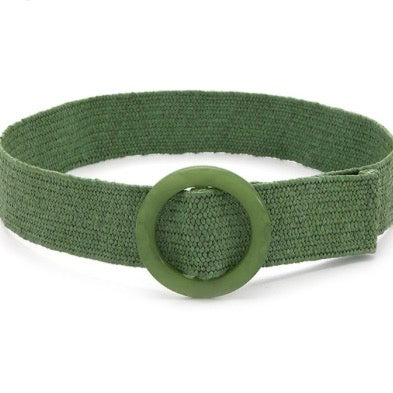 Belt022 Woven Belt Circle Buckle Green