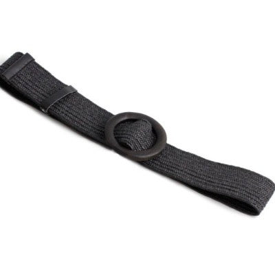 Belt016 Woven Belt Black Wood Circle Buckle