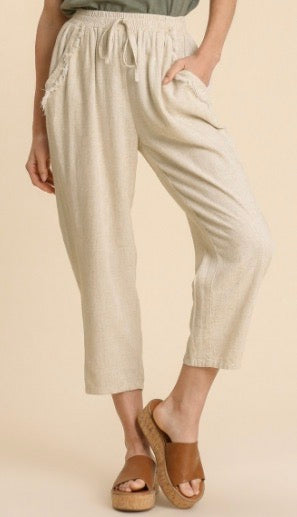 Palazzo Cropped Linen Pant Oat
