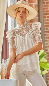 Loral High Neck Lace Top White