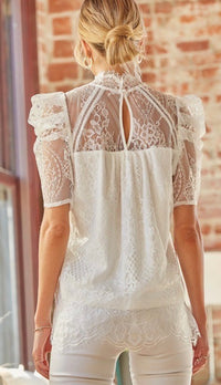 Loral High Neck Lace Top White