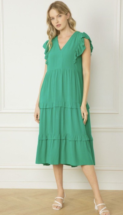 Jayla Ruffled Tiered Midi Dress Soft Green