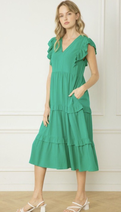 Jayla Ruffled Tiered Midi Dress Soft Green