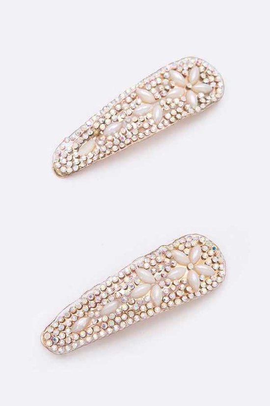 HA025 Diamante Pearl Clip Set Gold