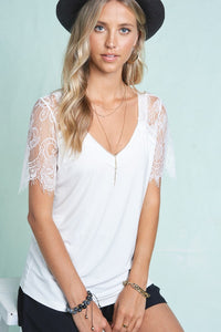 Lacey Lace V-neck Top Off White