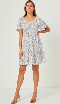 Kloey Cinched Bodice Mini Dress Ditsy Floral