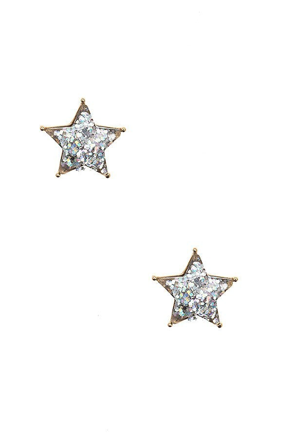 UBS027 Glitter Star Studs Silver