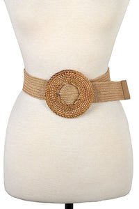 Belt013 Big Woven Circle Buckle Belt Natural