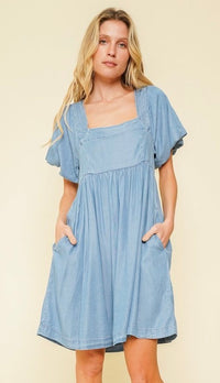 Darrel Darling Tie Back Dress Chambray