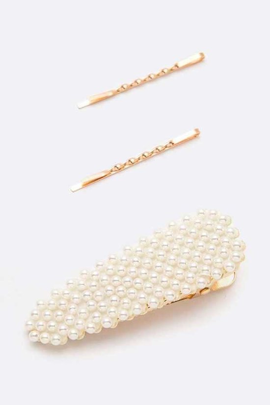 HA024 Pearl Accent Alligator Hair Clip Set