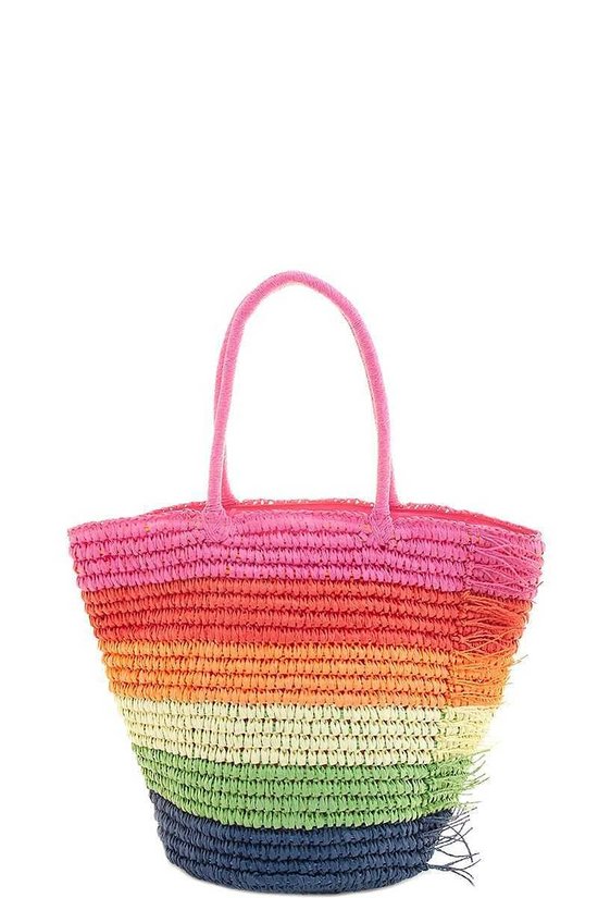 Bag019 Straw Tote Bag Rainbow