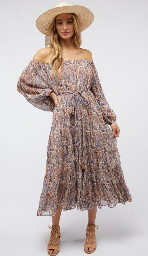 Paige Paisley Print Midi Dress Sand