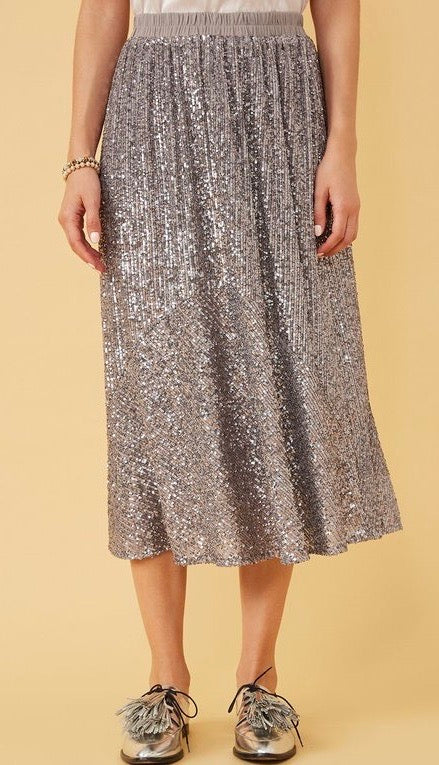 Sparkle Sparkle Sequin Midi Skirt Silver