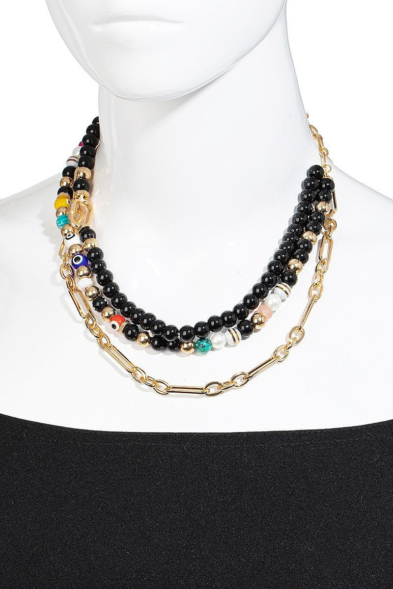 FMN116 Layered Big Bead Necklace Black