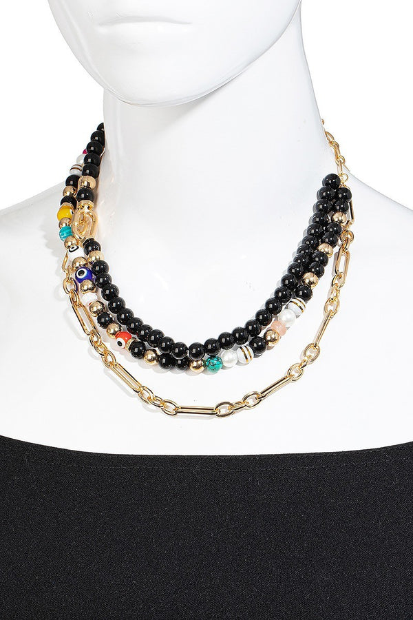 FMN116 Layered Big Bead Necklace Black