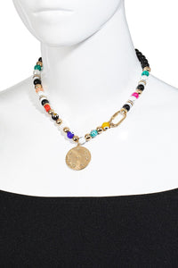 FMN117 Big Bead Necklace Gold Coin