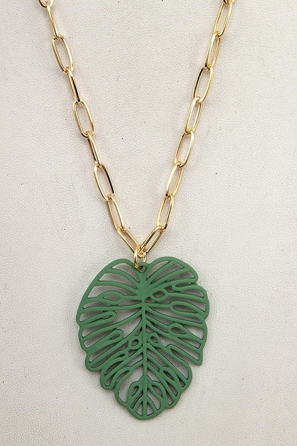 FMN098 Monstera Leaf Necklace