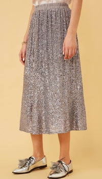 Sparkle Sparkle Sequin Midi Skirt Silver