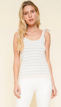 Tilly Tie Shoulder Knit Tank Cream/Blue