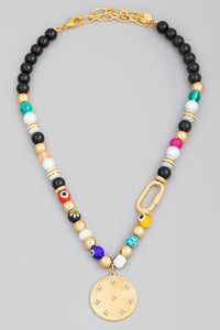 FMN117 Big Bead Necklace Gold Coin