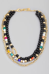 FMN116 Layered Big Bead Necklace Black
