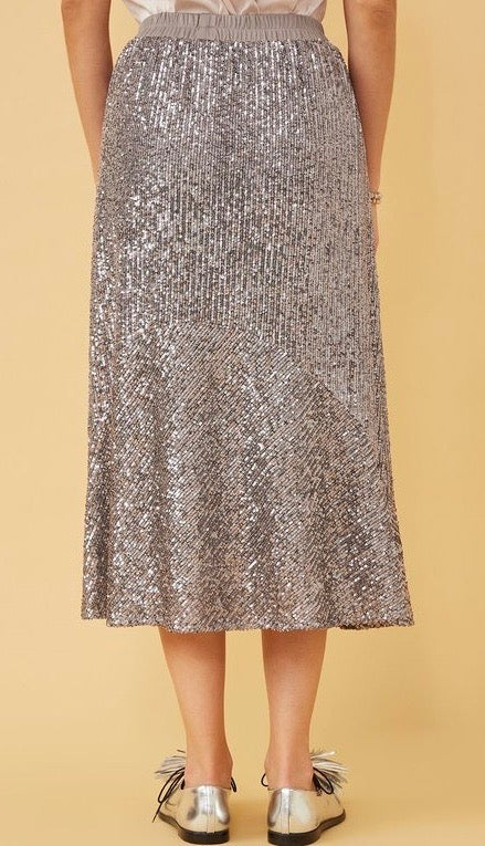 Sparkle Sparkle Sequin Midi Skirt Silver