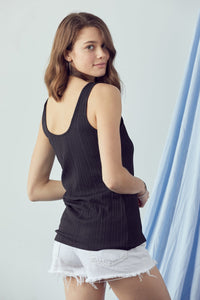 Snassy Snap Closure Ribbed Tank Black